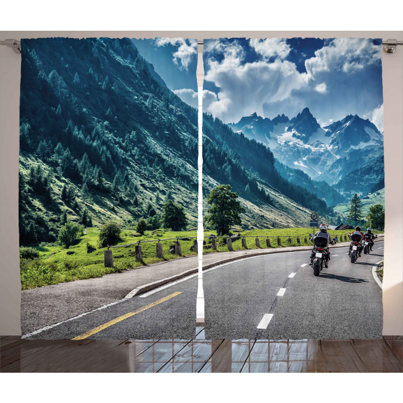 Motorcyclist on Road Curtain