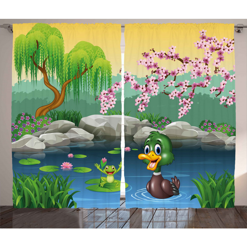 Duck and Frog in a Lake Curtain