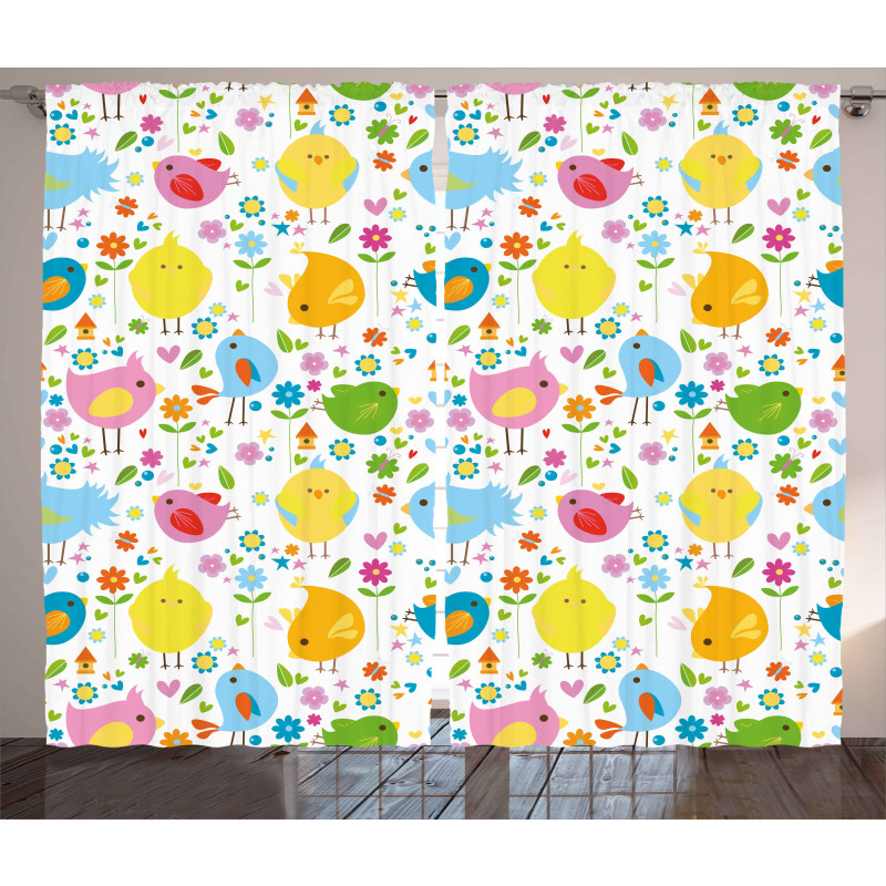 Colorful Birds and Flowers Curtain