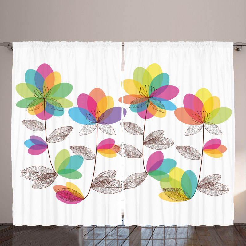 Colored Blooming Flowers Curtain