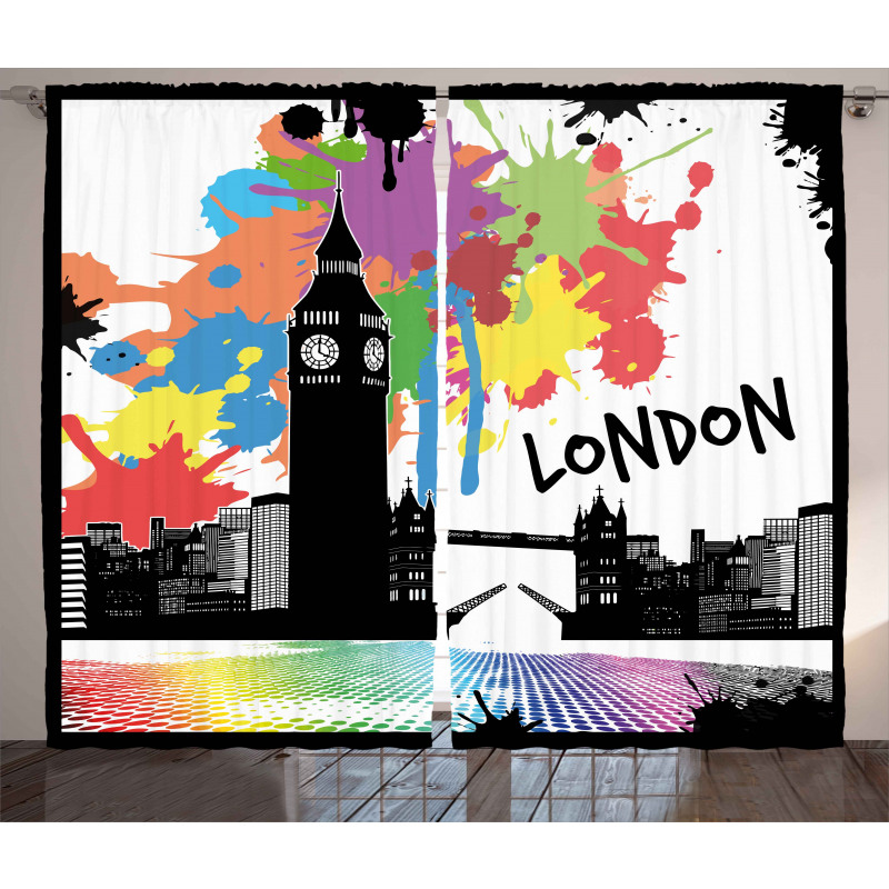 Colorful London City View Curtain