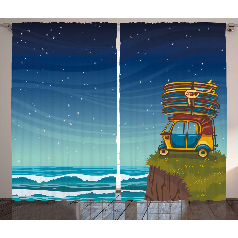 Cartoon Car Surfboards Curtain