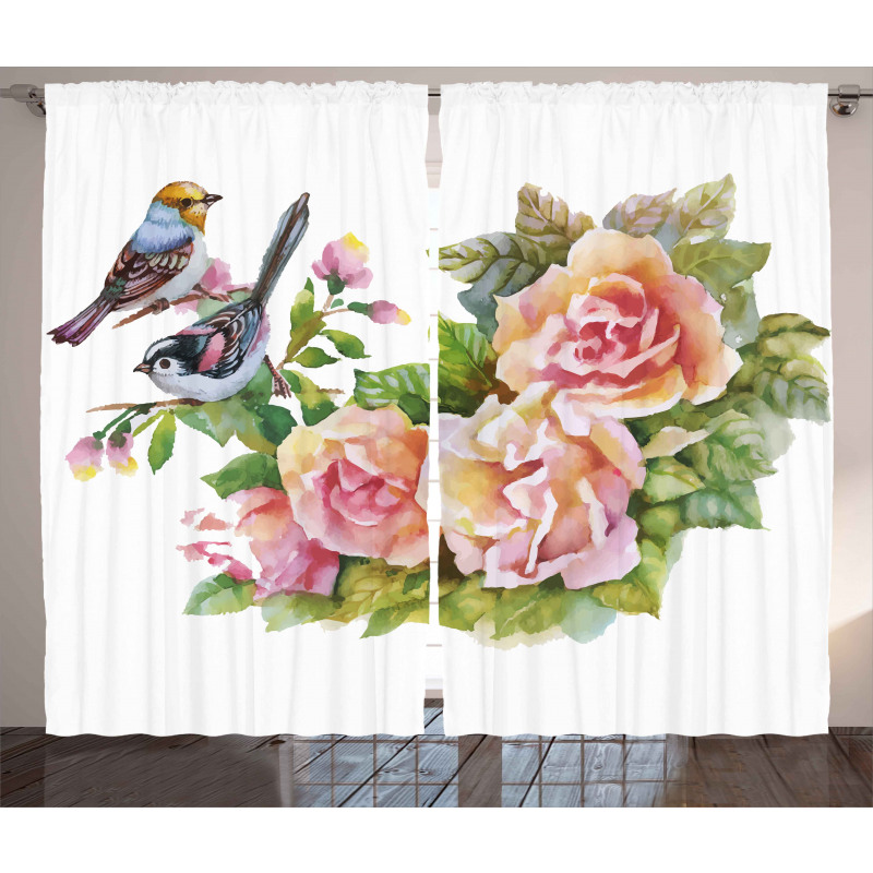 Wild Exotic Birds Roses Curtain