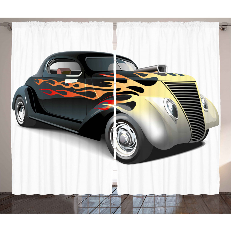 Retro 40s Drag Car Curtain