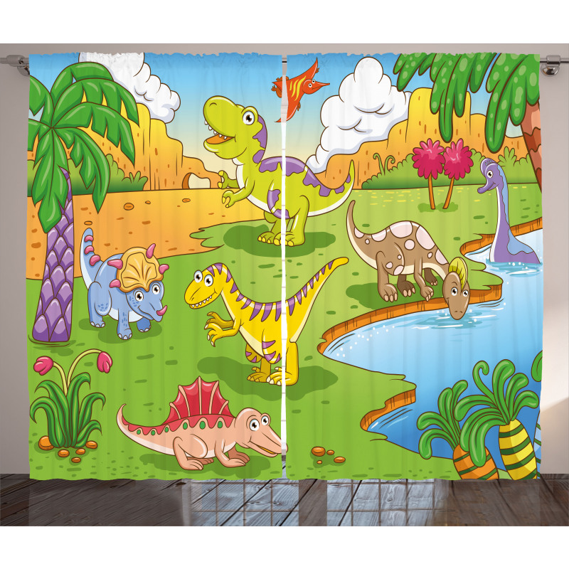 Cartoon Style Animals Curtain