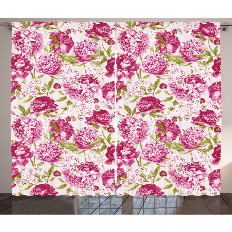 Peonies and Leaf Floral Curtain