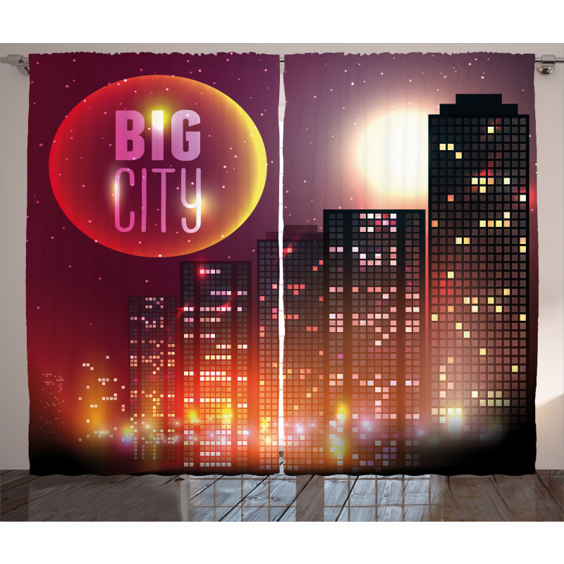 Urban City Night Skyline Curtain