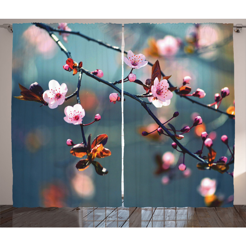 Blooming Sakura Flowers Curtain