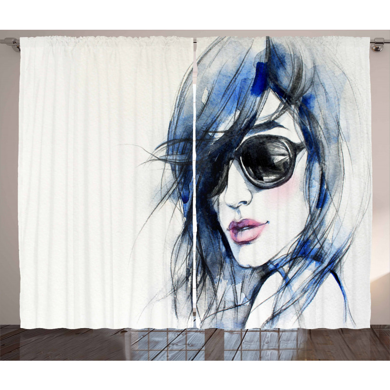 Watercolor Woman Image Curtain