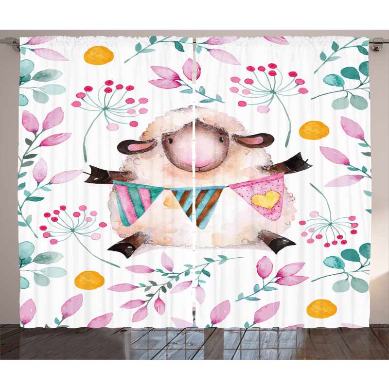 Watercolor Cartoon Sheep Curtain