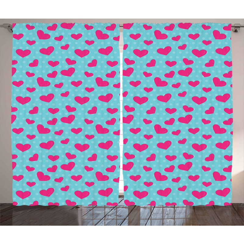 Pink Heart on Polka Dots Curtain