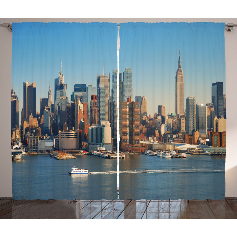 NYC Skyline River Scenery Curtain