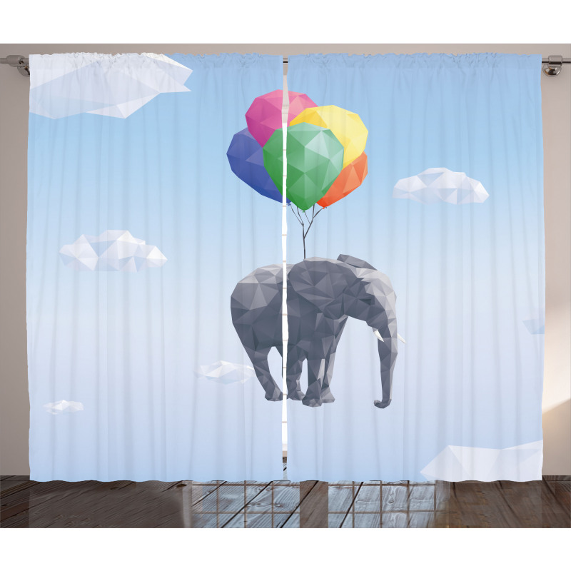 Elephant Baloons Sky Art Curtain