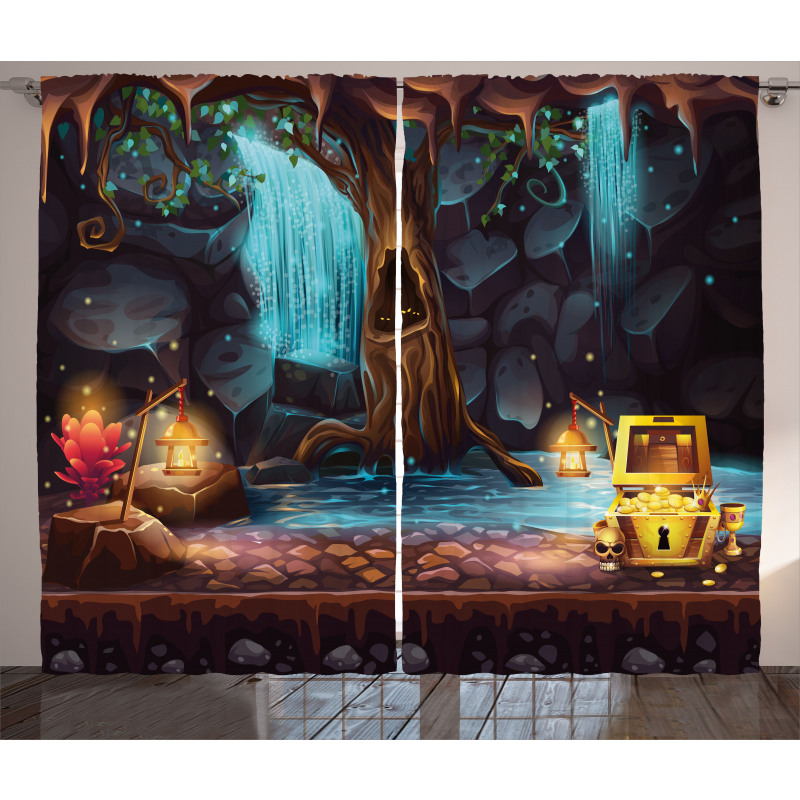 Cartoon Cave Treasure Curtain