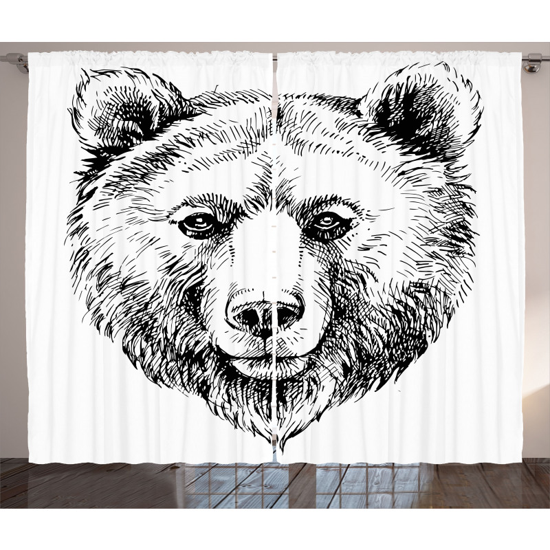 Grizzly Bear Ink Sketch Curtain