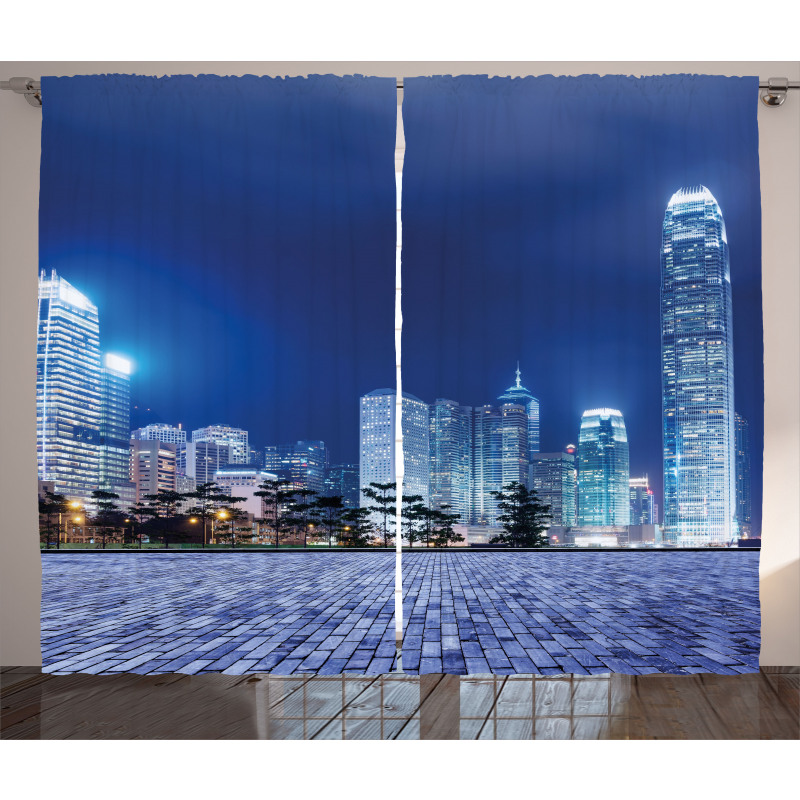 Hong Kong Skyline Night Curtain