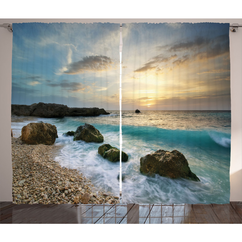 Seascape Sunrise Waves Curtain