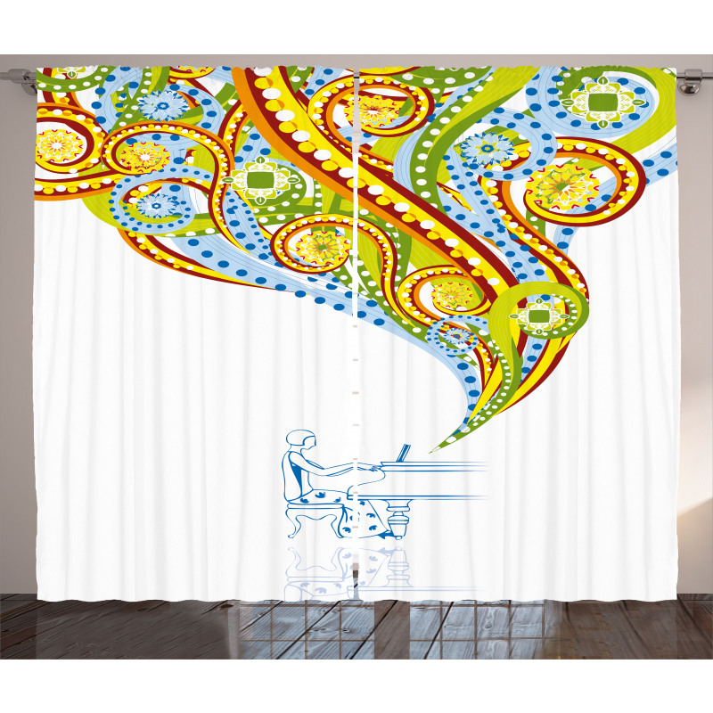 Pianist Swirls Colorful Curtain
