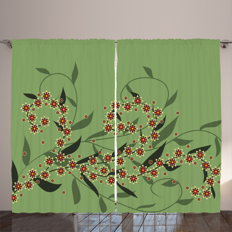 Retro Blooming Flowers Curtain