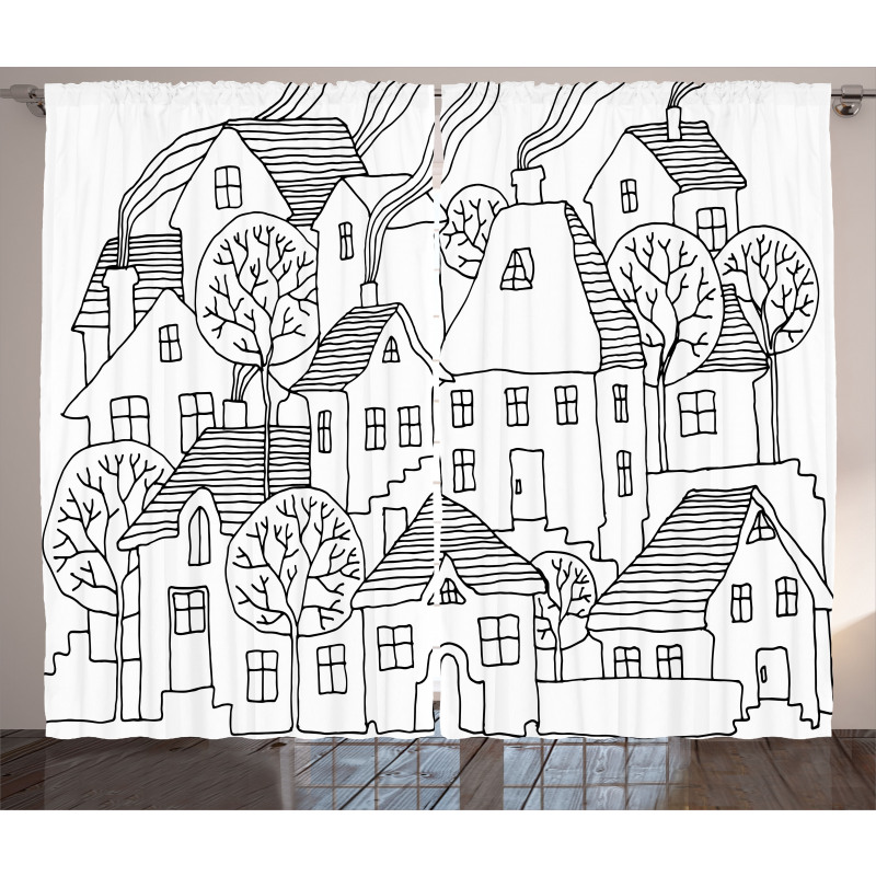Cartoon House Village Curtain