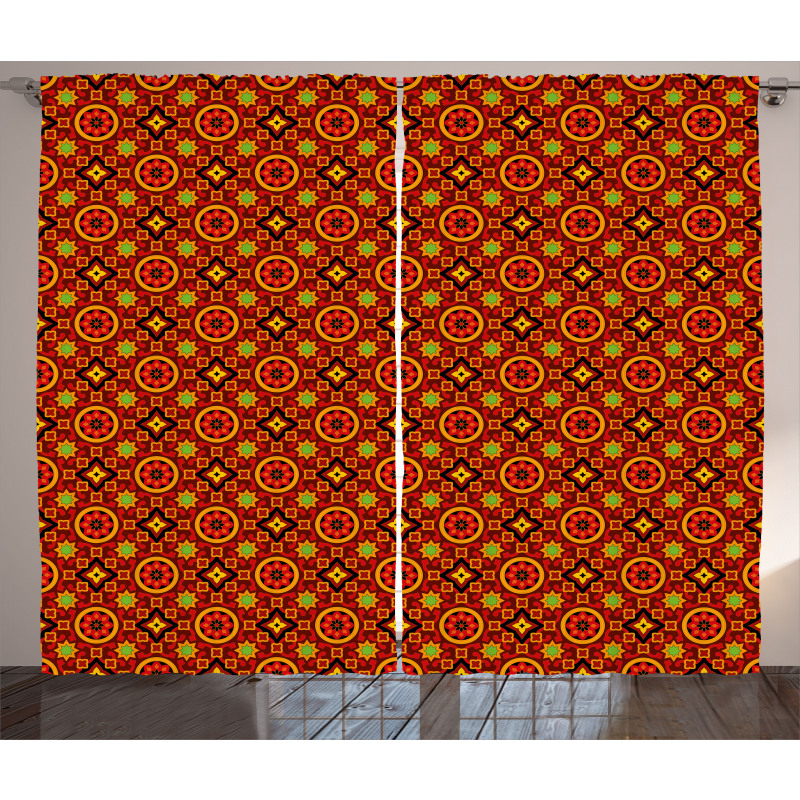 Asian Flower Motifs Art Curtain