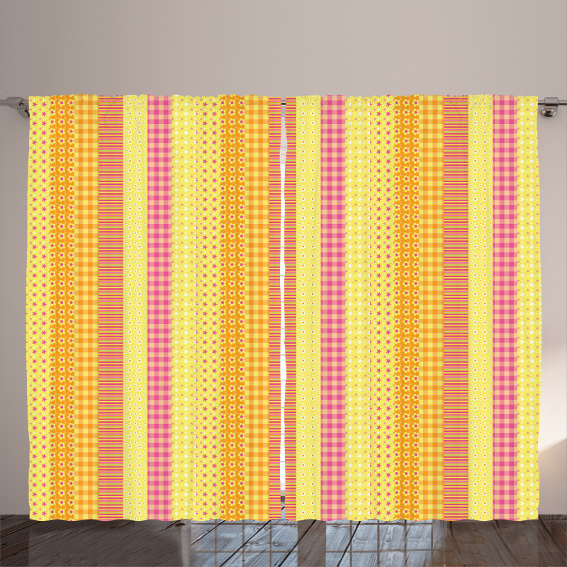 Flower Stars Stripes Motif Curtain