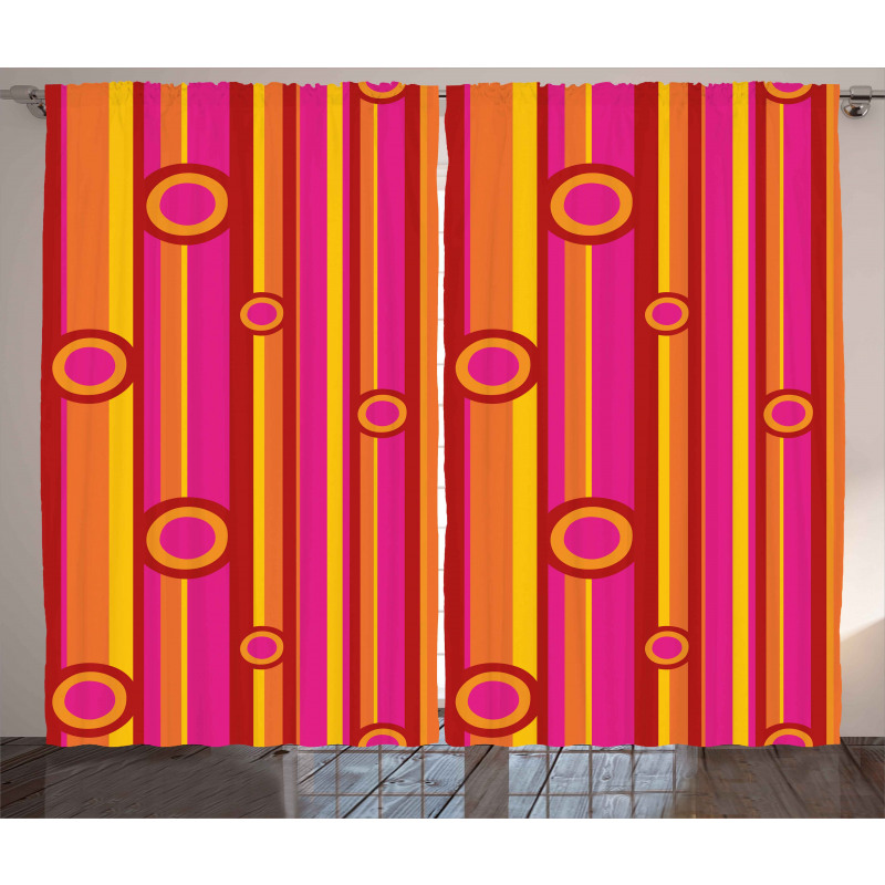 Stripes Circles Vibrant Curtain