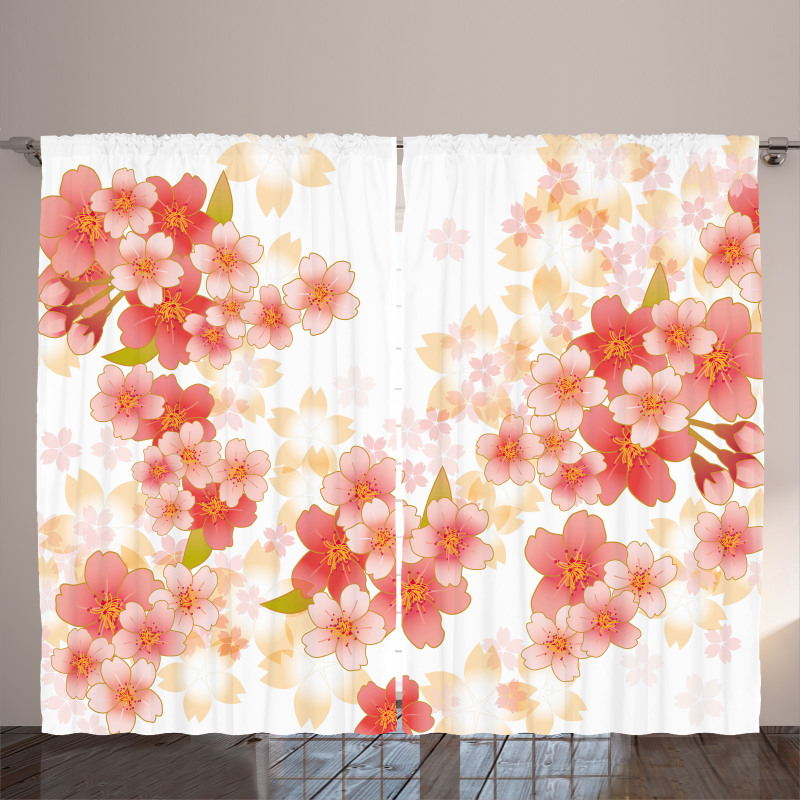 Vibrant Sakura Flowers Curtain