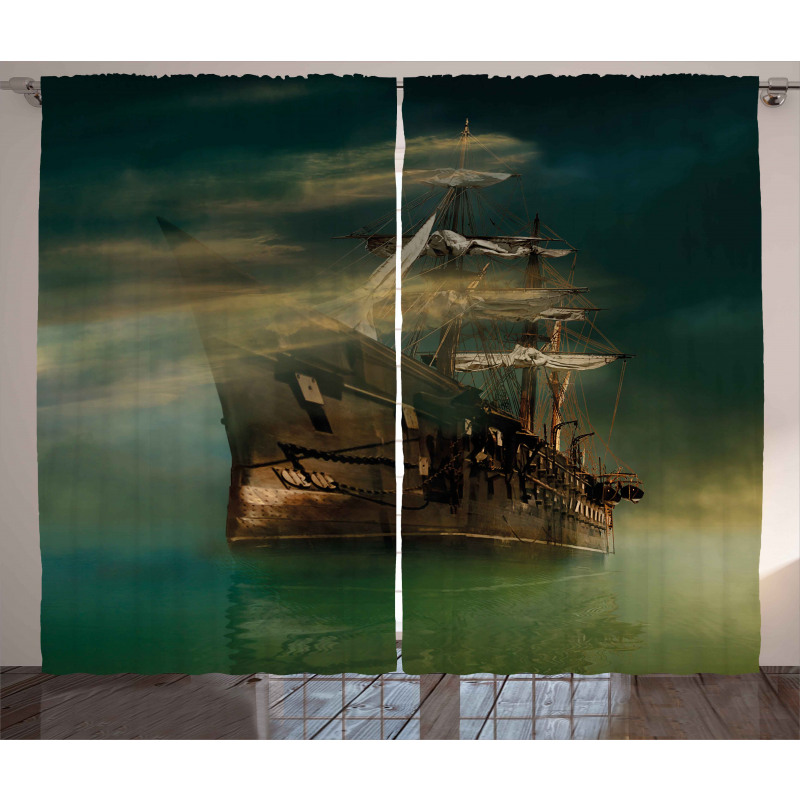 Old Ship on Calm Waters Curtain