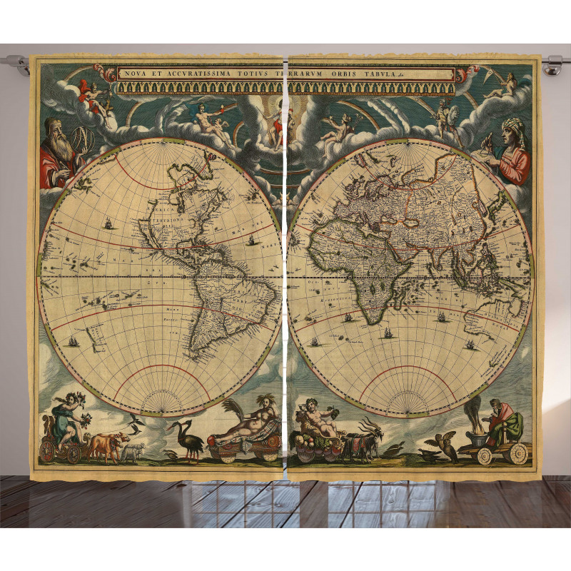 Old Map World Curtain