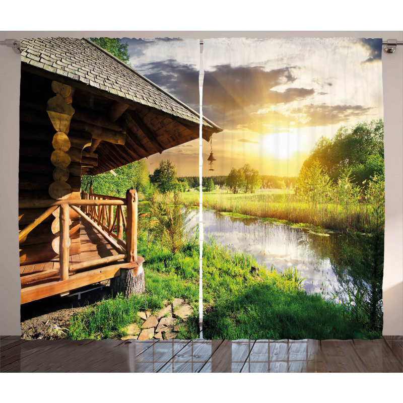 Wooden House by the Lake Curtain