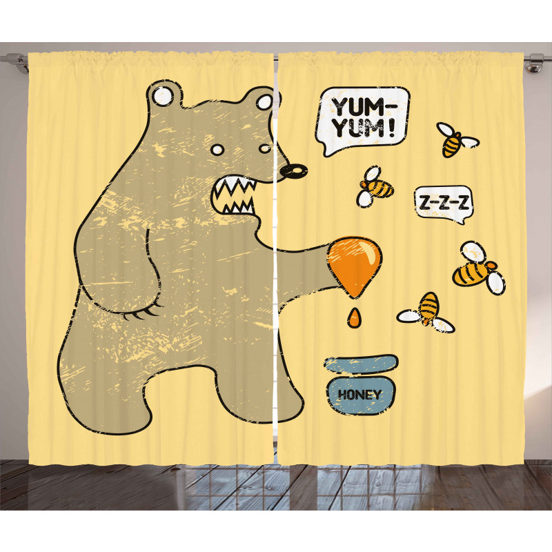Bear Bees Honey Comic Curtain