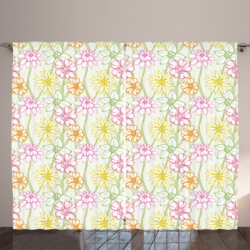 Colorful Flowers Sketchy Curtain