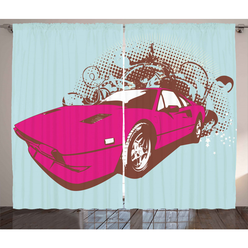 Old Car Cartoon Style Curtain