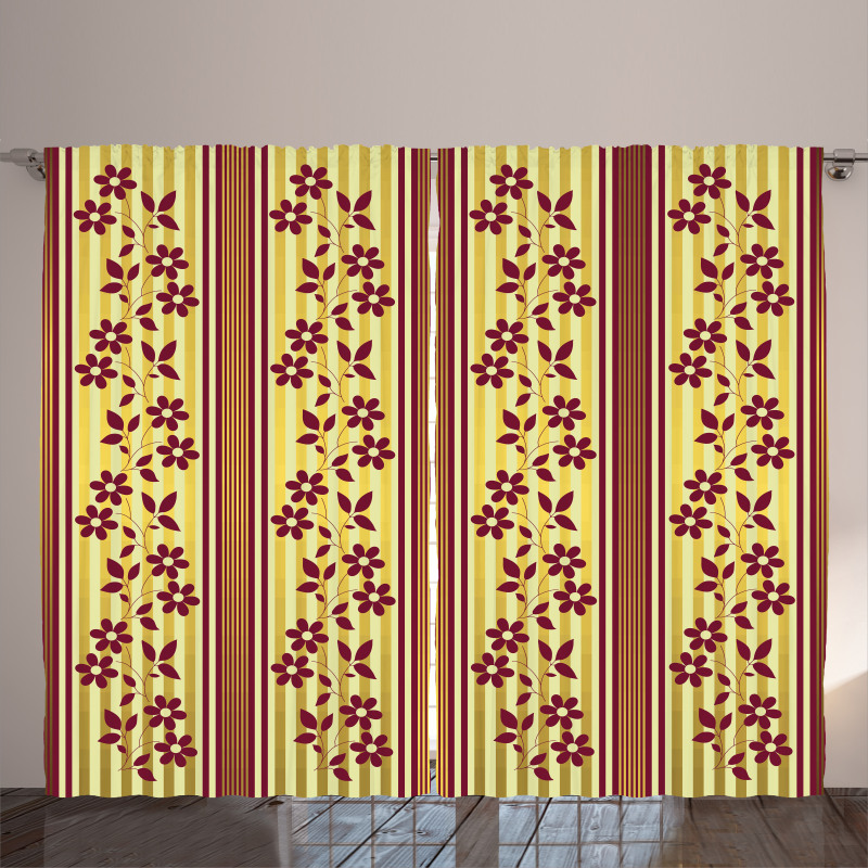 Red Flowers on Stripes Curtain