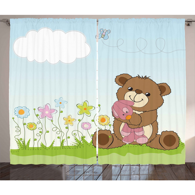 Cartoon Teddy Bear and Toy Curtain