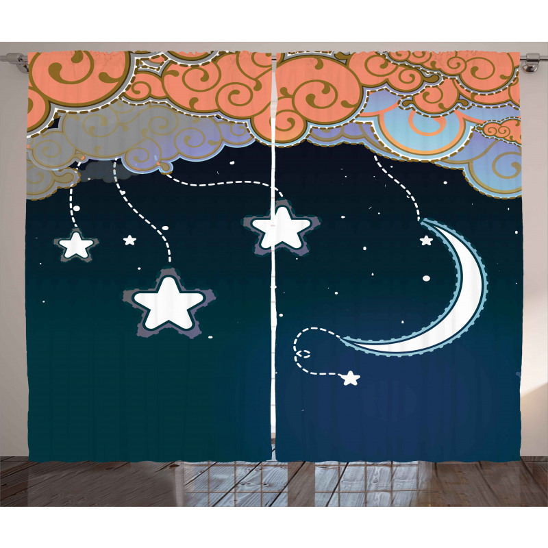Clouds Stars and Moon Curtain