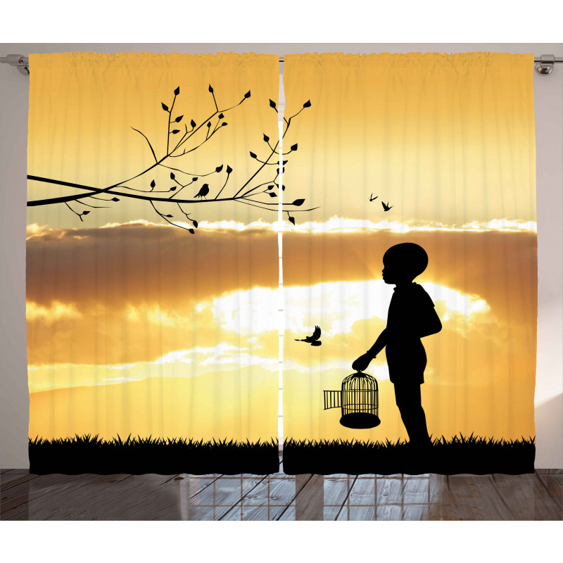 Child with a Bird Cage Curtain