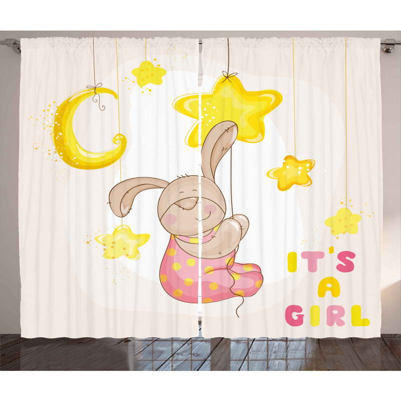 Cartoon Bunny Stars Moon Curtain