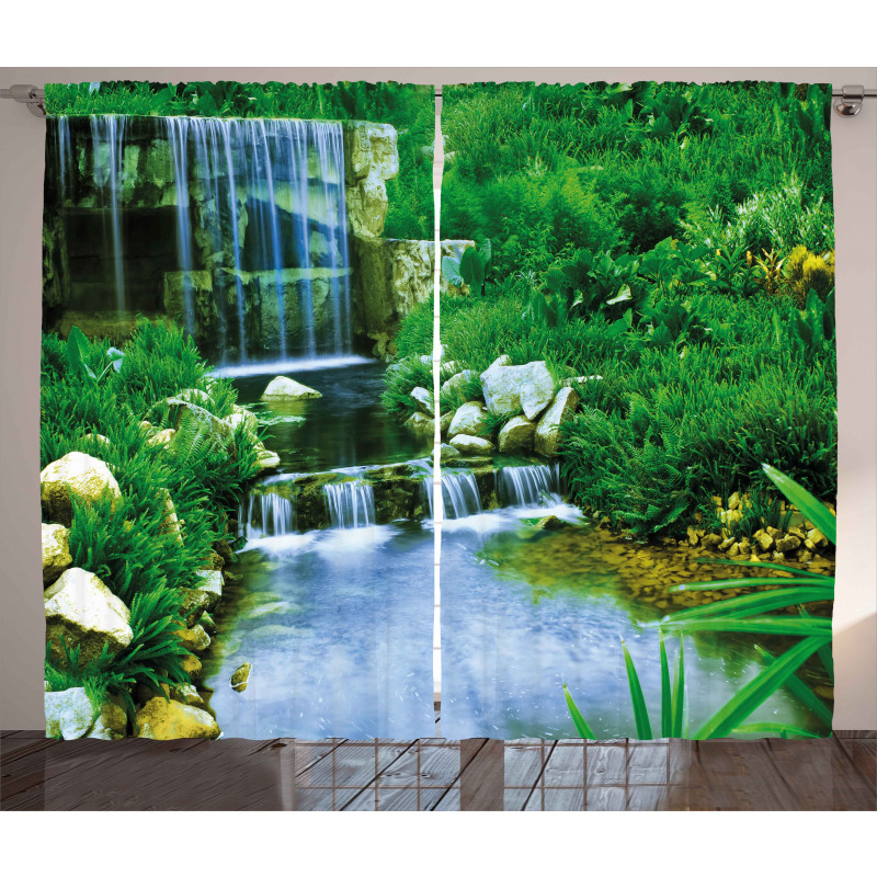 Waterfall Rocks Forest Curtain