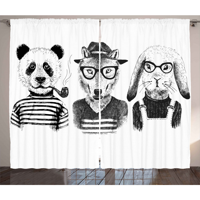 Hipster Panda Cigar Fox Curtain