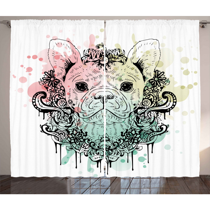 French Bulldog Flowers Curtain