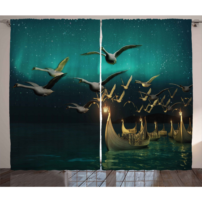 Elf Boats Birds Swans Curtain