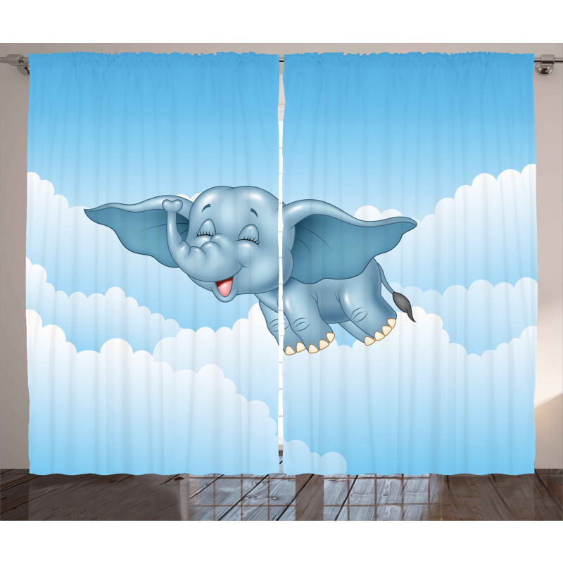 Baby Elephant and Clouds Curtain