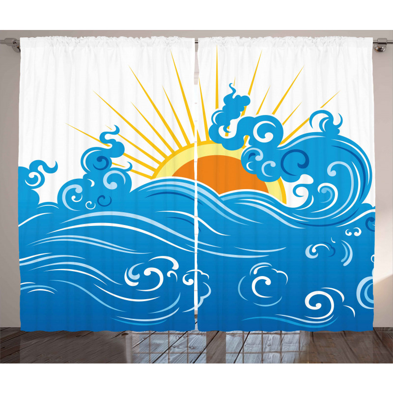 Curved Ocean Waves Sun Curtain