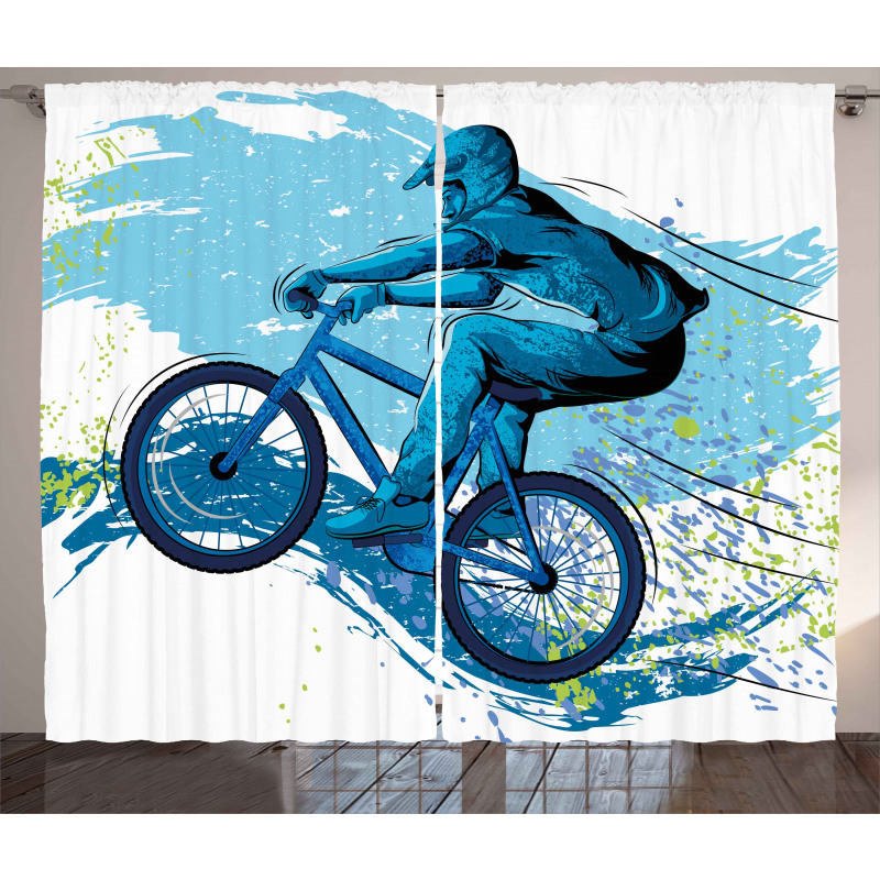 Bicyclist Color Splashes Curtain