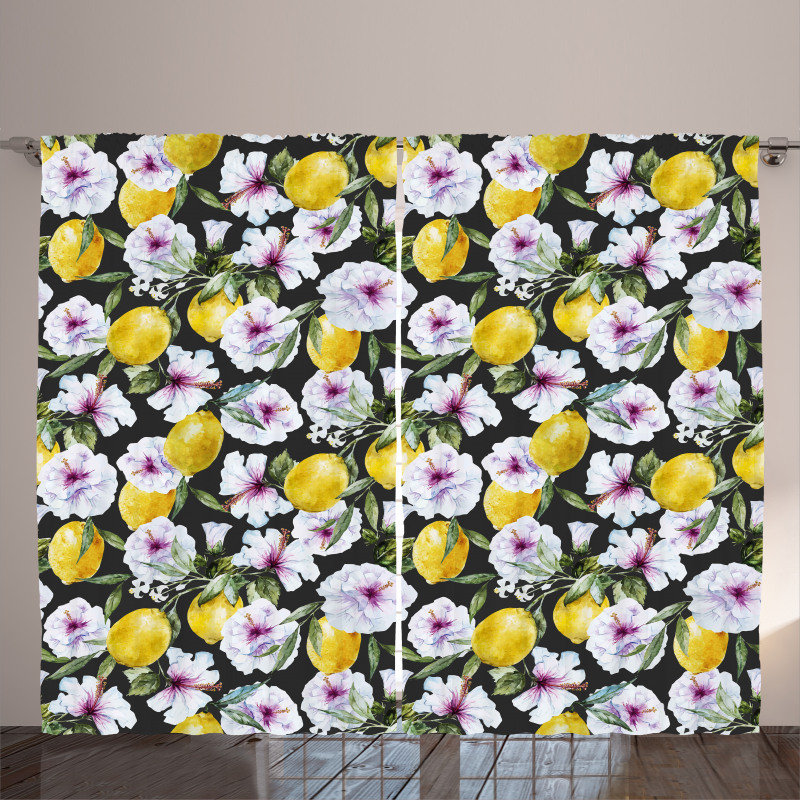 Hibiscus Petals Lemons Curtain