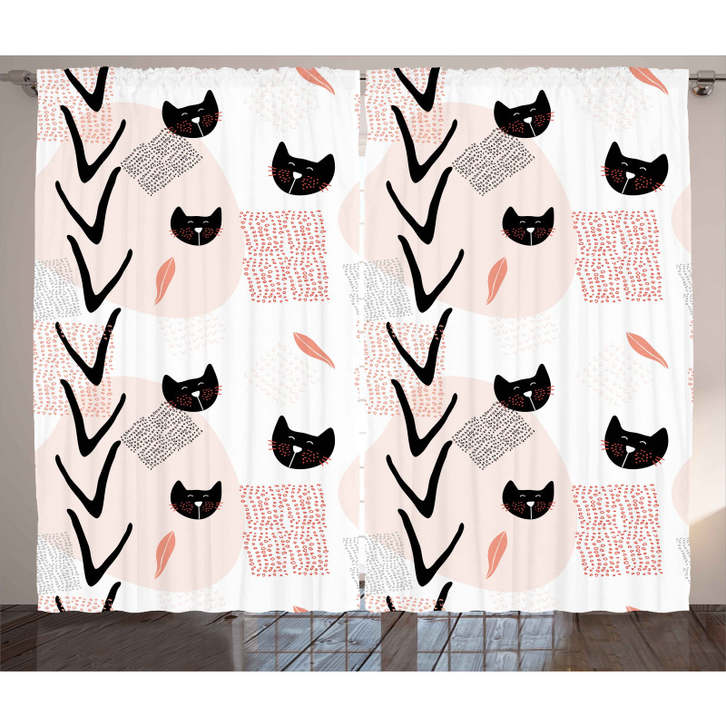 Cat Faces Dotted Curtain