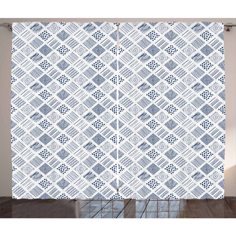 Square Shaped Lines Dots Curtain