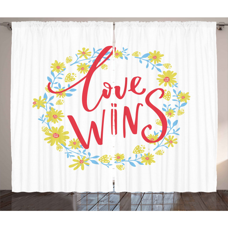 Love Wins Floral Wreath Curtain